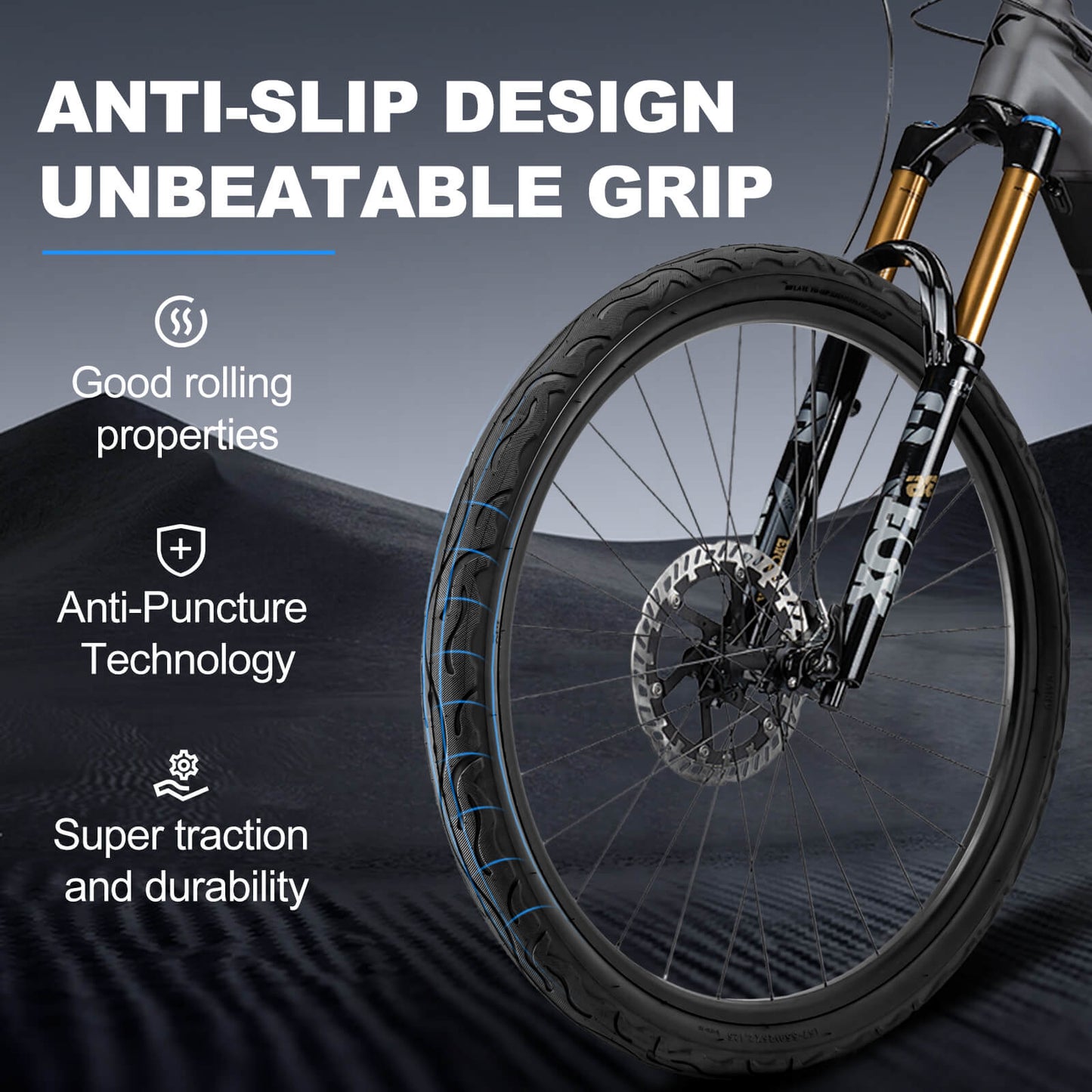 Hycline Racewan 26-inch by 2.125-inch bicycle tire with tread pattern suitable for mountain or hybrid bikes.