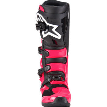 Alpinestars Tech 7 motocross boots in Diva Pink and Black, US size 9, showing the stylish design and protective features.