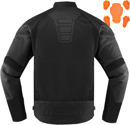 Bill's Exhausts ICON Contra2™ CE Stealth Jacket in Small, featuring sleek black design and durable fabric for motorcycle riding.