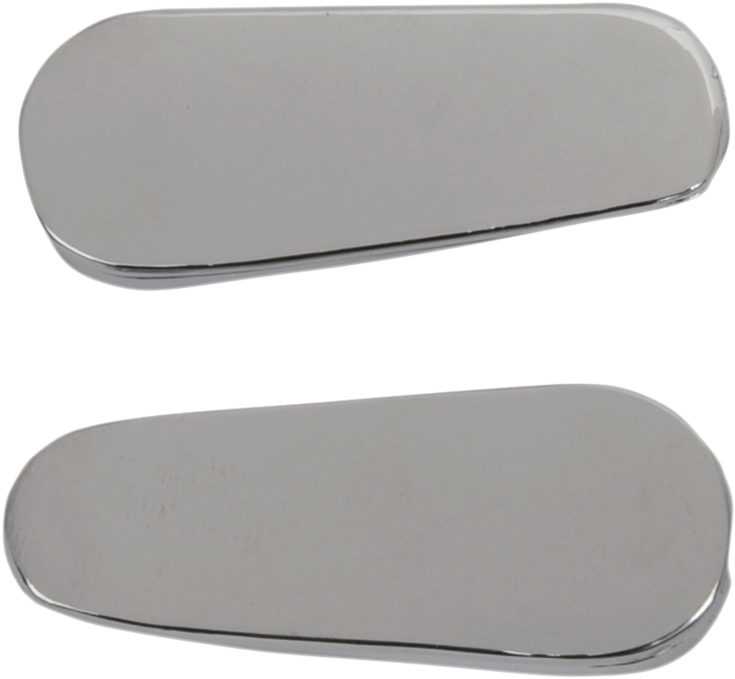 Chrome lower fairing plugs for motorcycle engine by Bill's Exhausts, shown installed on a bike.