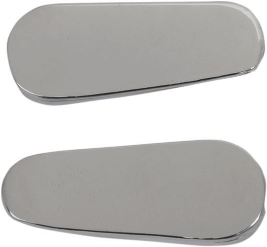 Chrome lower fairing plugs for motorcycle engine by Bill's Exhausts, shown installed on a bike.