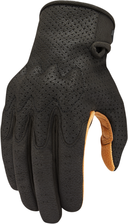 Black and tan ICON Airform™ gloves in small size, showing the textured leather and protective design.