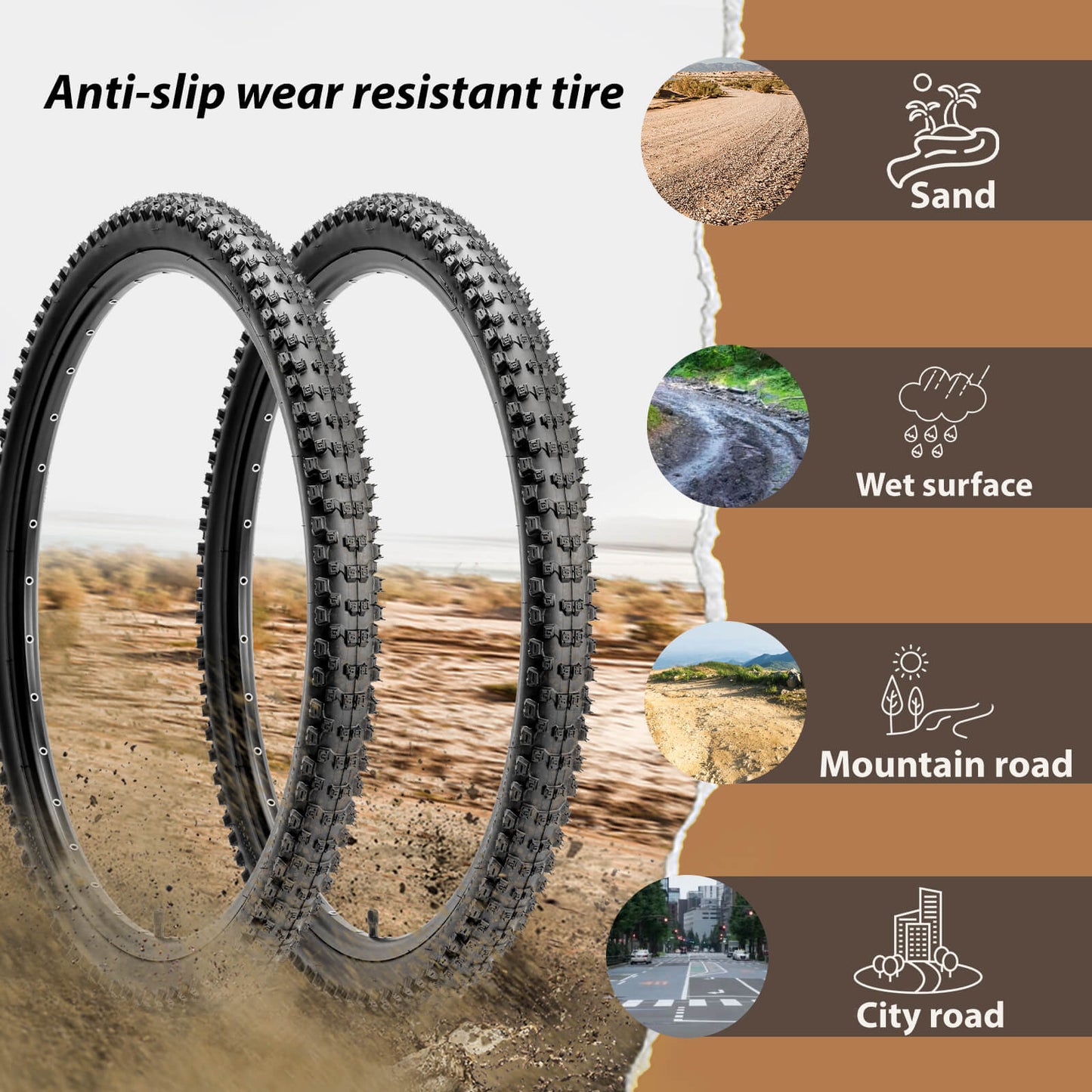 Hycline mountain bike tire, 26/27.5/29 inch × 2.1 inch, rugged tread for off-road cycling, shown mounted on a bike wheel.