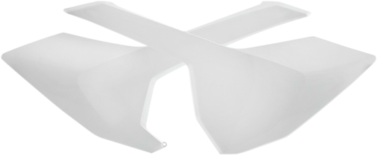 White Acerbis side panels for motorcycle body, featuring sleek design and brand logo, designed for easy installation.