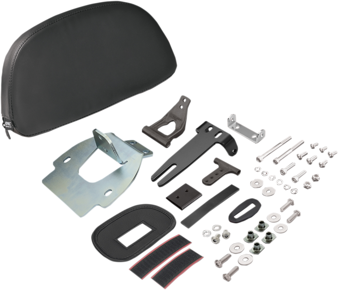 Bill's Exhausts SHOW CHROME Detachable Smart Mount Backrest for GL1800 motorcycle engine, showcasing chrome finish and mounting hardware.