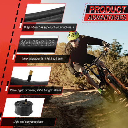 Hycline 26-inch mountain bike tire, Siege Rim 2.1-inch width, durable rubber tire with knobby tread for off-road riding.