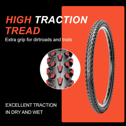Hycline 26-inch mountain bike tire, Siege Rim 2.1-inch width, rugged tread pattern for off-road cycling.