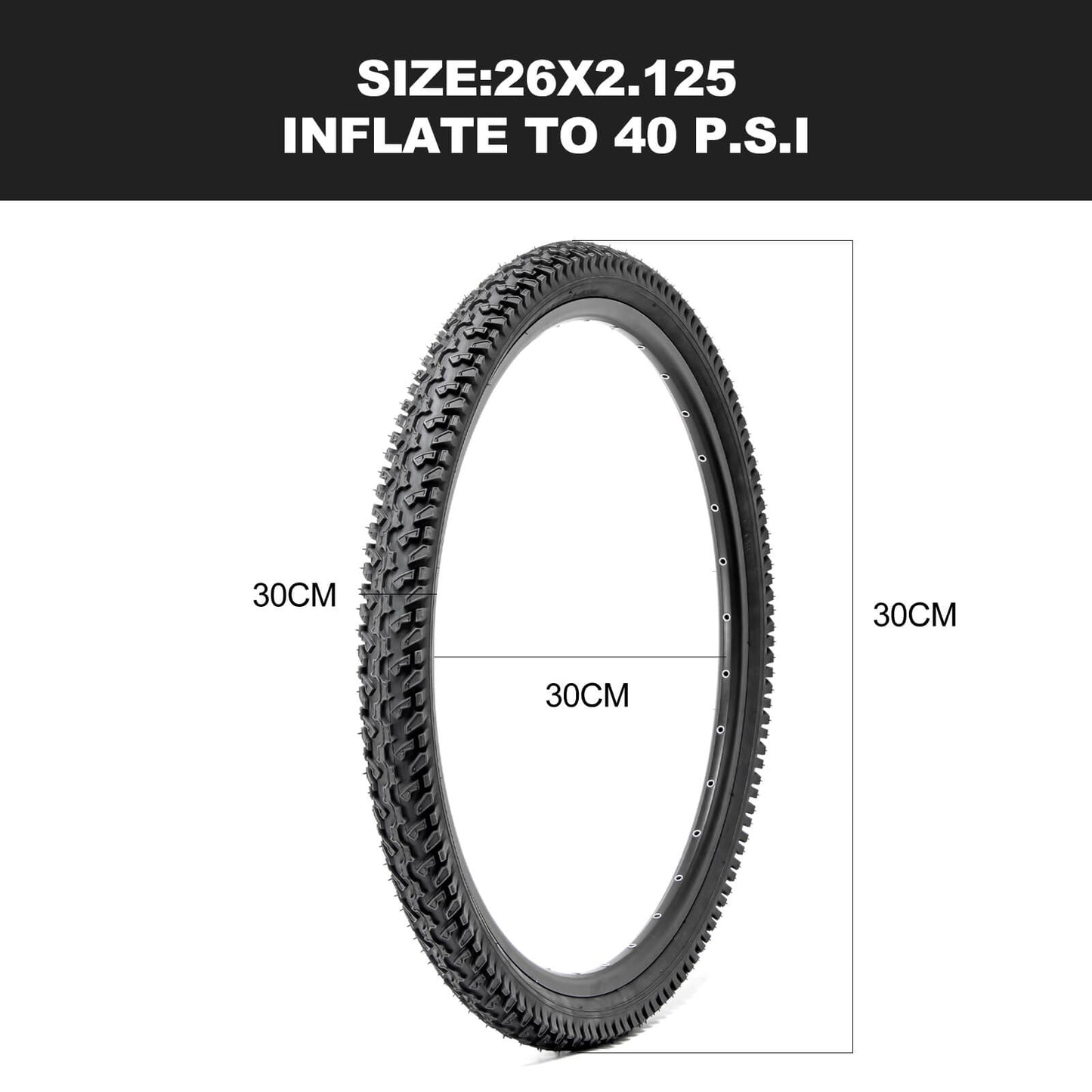 Hycline Ravine Trail mountain bike tire, 26x2.125 inch, rugged tread pattern for off-road cycling, side view showing tread details.