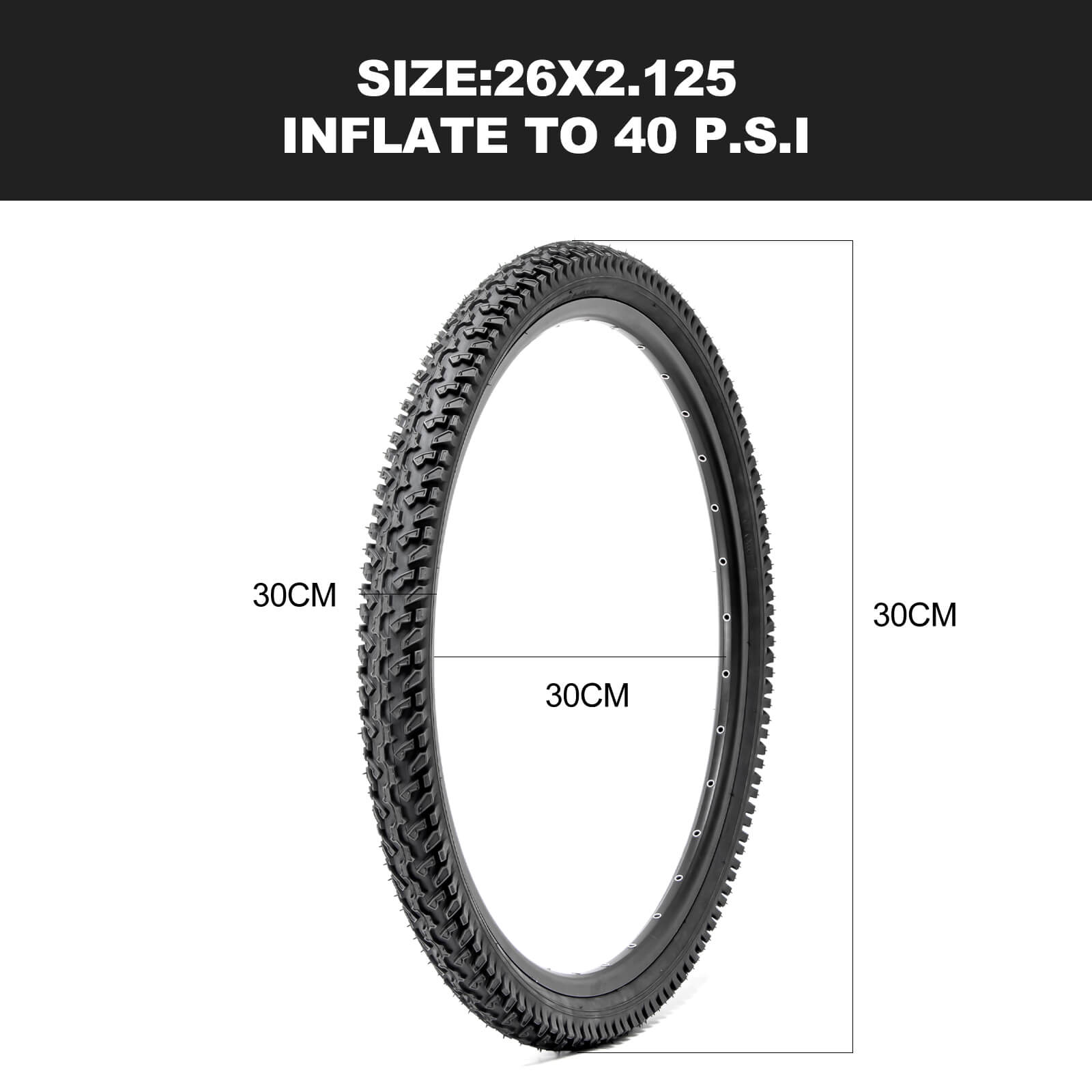 Hycline Ravine Trail mountain bike tire, 26x2.125 inch, rugged tread pattern for off-road cycling, side view showing tread details.