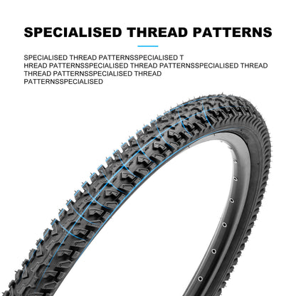Hycline Ravine Trail 26-inch mountain bike tire with knobby tread for off-road riding and durability.