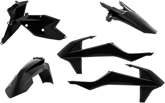 Black Acerbis standard replacement body kit for motorcycles, shown on a clean background, designed for durability and a sleek look.