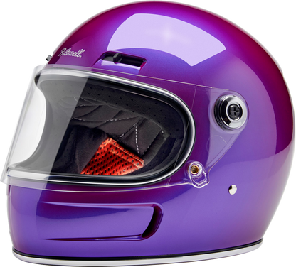 BILTWELL Gringo SV helmet in metallic grape color, XS size, showcasing the sleek motorcycle helmet design with matte finish.