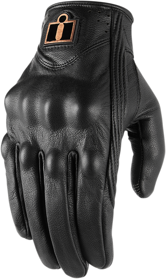 Black ICON Pursuit Classic™ gloves in small size, showing the textured leather surface and snug fit design.