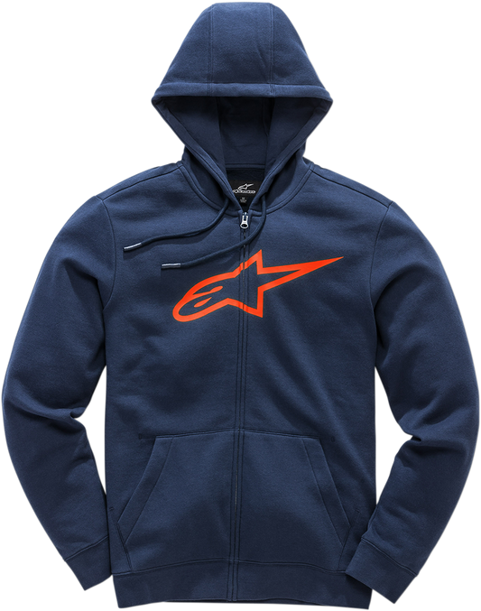 Bill's Exhausts Alpinestars Ageless 2 zip hoodie in navy and red, size XL, featuring a front zipper and logo details.