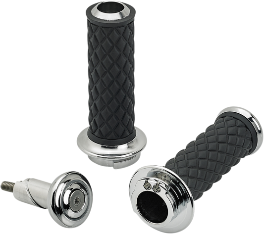 Chrome BILTWELL Alumicore Dual Cable grips for motorcycles, featuring durable construction and sleek metal finish.