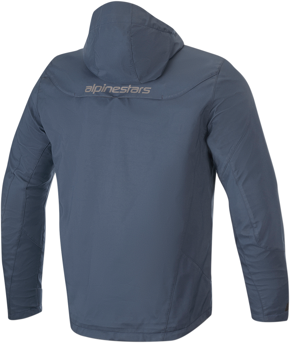 Navy ALPINESTARS Domino Tech Jacket in 2XL with front zipper and adjustable cuffs, designed for motorcycle riding comfort and style.