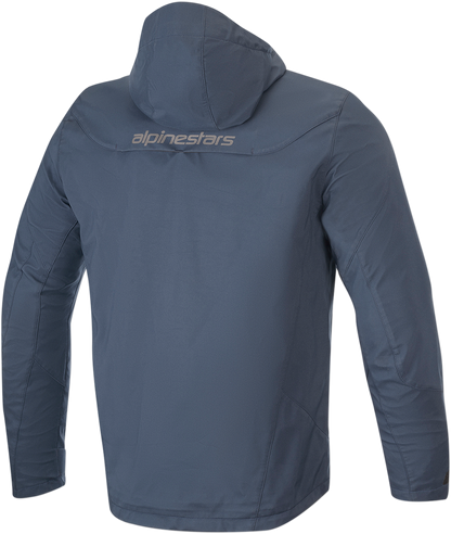 Navy ALPINESTARS Domino Tech Jacket in 2XL with front zipper and adjustable cuffs, designed for motorcycle riding comfort and style.