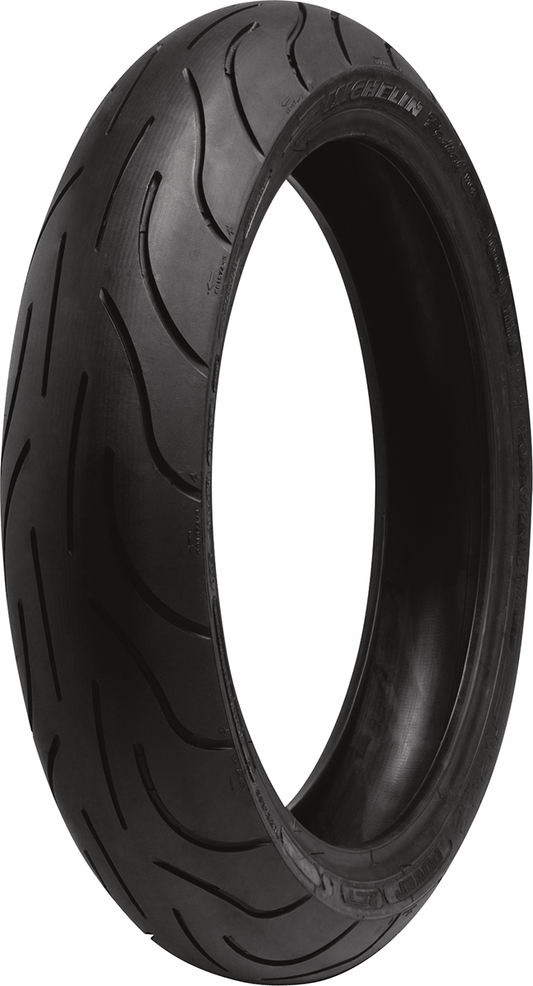 Michelin Pilot Power 2CT front motorcycle tire, 120/60ZR17 size, with visible tread pattern and sidewall details.