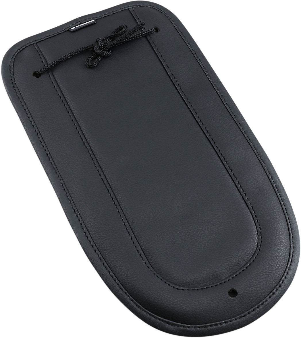 Bill's Exhausts SADDLEMEN Fender Chap matching smooth solo seat, black leather motorcycle seat accessory with detailed stitching.