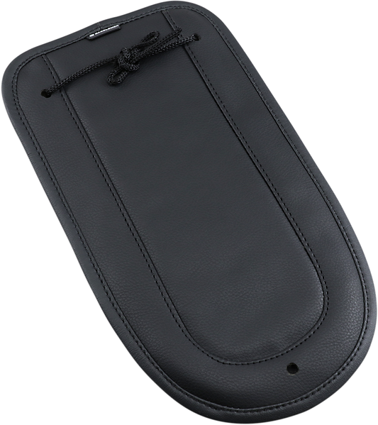 Bill's Exhausts SADDLEMEN Fender Chap matching smooth solo seat, black leather motorcycle seat accessory with detailed stitching.