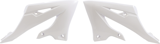 Acerbis white radiator shrouds for Yamaha YZ125/250 2022-2023 motocross bikes, mounted on the motorcycle body.