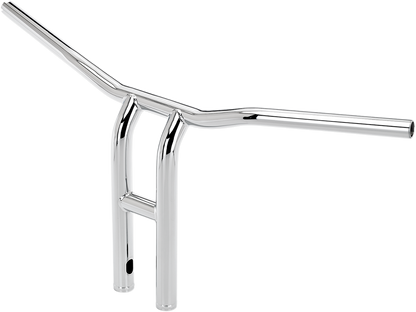 Chrome BILTWELL Tyson XL Pullback Handlebars for motorcycle, 14-inch wide, featuring a sleek, curved design.