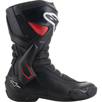 Alpinestars SMX-6 V3 Drystar motorcycle boots in black and red, US 12.5, EU 48, with protective design and rugged sole.