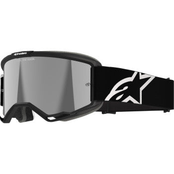 Bill's Exhausts Alpinstars Vision 5 Goggle in black with silver mirror lens, designed for motocross or off-road riding.