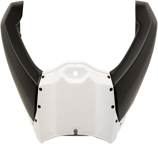 White and black Acerbis radiator shrouds upper body panel for motorcycle, featuring sleek design and durable construction.