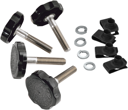 Bill's Exhausts SHOW CHROME saddlebag fasteners for 1999-2020 Harley-Davidson, engine-mounted with chrome finish.