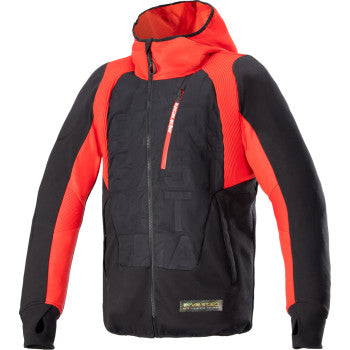 Black and red Alpinestars MSE Hybrid Hooded Jacket in medium, featuring a stylish design and hood, perfect for casual wear.