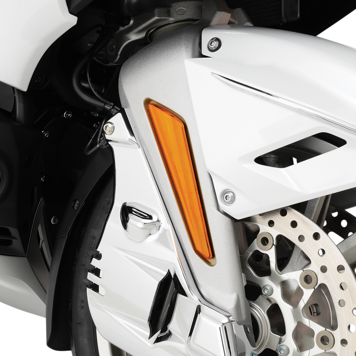 Bill's Exhausts SHOW CHROME LED Marker Lights for GL1800 motorcycle, amber engine lights with chrome finish.