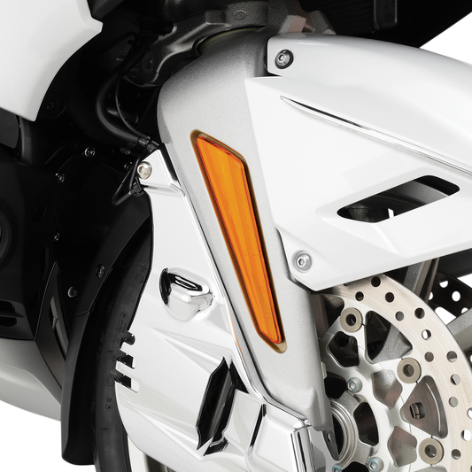 Bill's Exhausts SHOW CHROME LED Marker Lights for GL1800 motorcycle, amber engine lights with chrome finish.