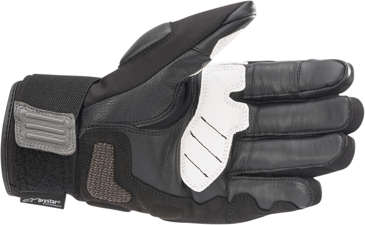 Alpinestars Corozal V2 Drystar gloves in black, white, and dark gray, 2XL size, showing textured leather and protective features.
