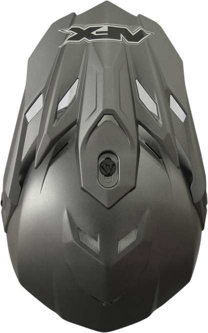 Frost gray AFX FX-19R motorcycle helmet in XL size with aerodynamic design and clear visor, featuring ventilation and safety features.