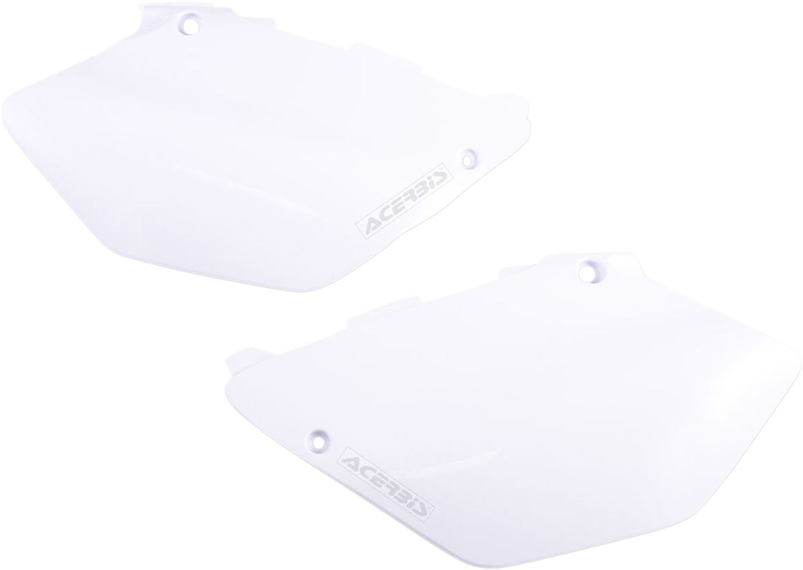 A pair of white Acerbis side panels for motorcycle body styling, featuring the product code 2043520002.