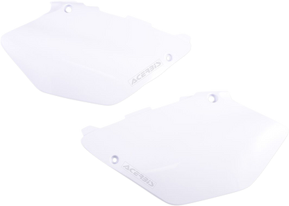 A pair of white Acerbis side panels for motorcycle body styling, featuring the product code 2043520002.