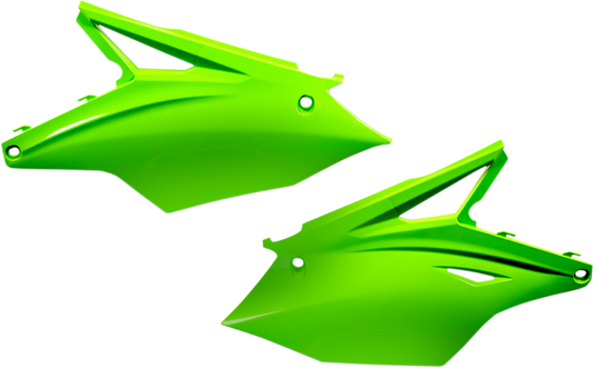 Green Acerbis side panels for motorcycle body, with precise fit and vibrant color, designed for durability and style.