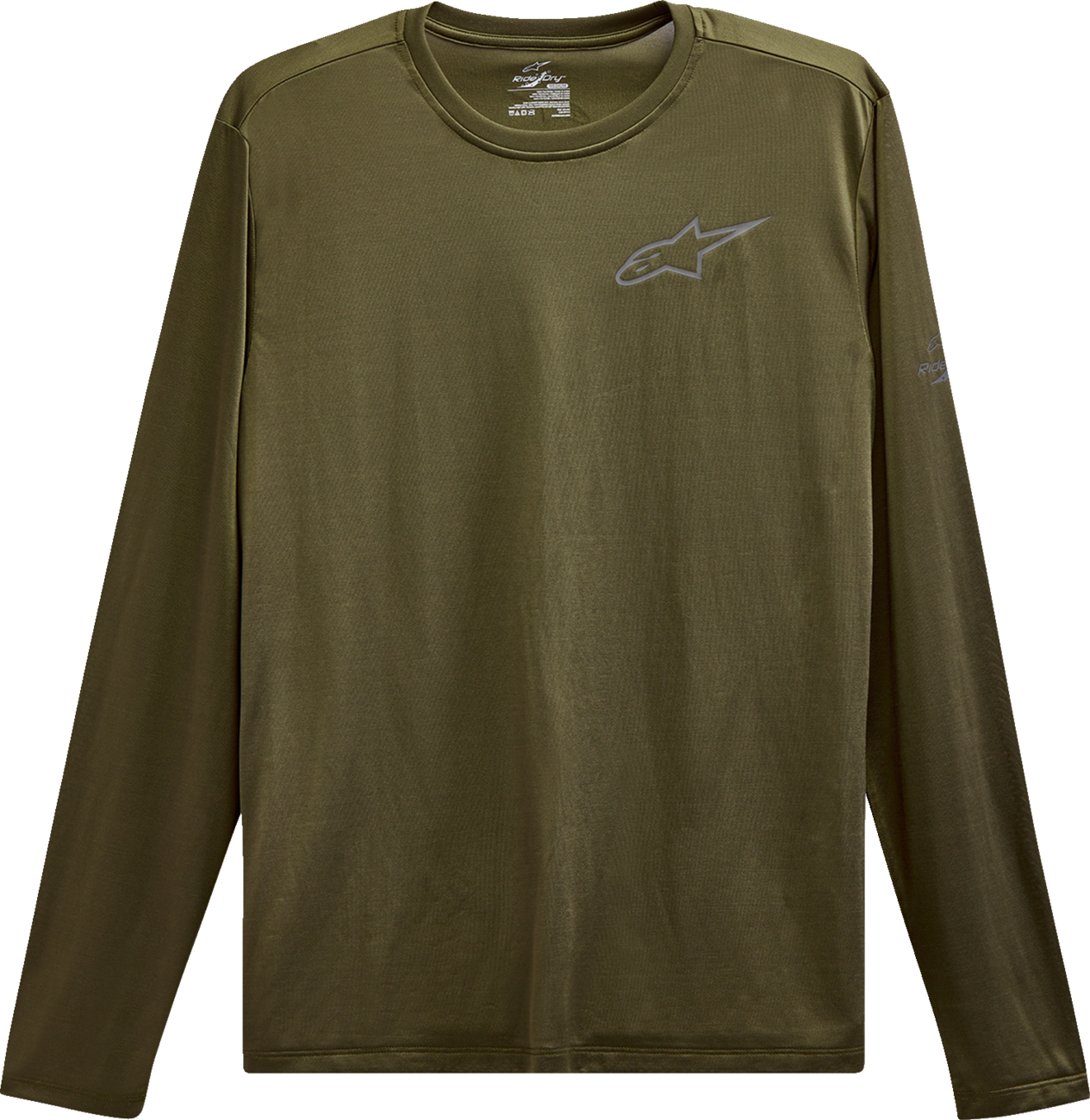 Alpinestars Pursue Performance long-sleeve T-shirt in military green, size XL, featuring logo and athletic fit.