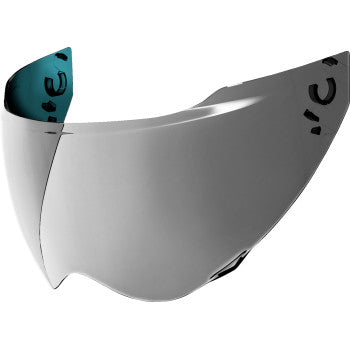 Chrome ICON Domain™ Shield Warboy shield with detailed design, mounted on a display stand, showcasing its sleek, reflective surface.
