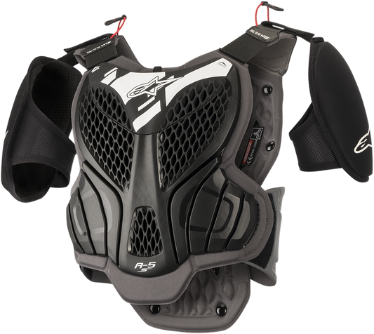 Youth ALPINESTARS A-5s body armor in black and gray, size L/XL, protective gear designed for motocross or off-road riding.