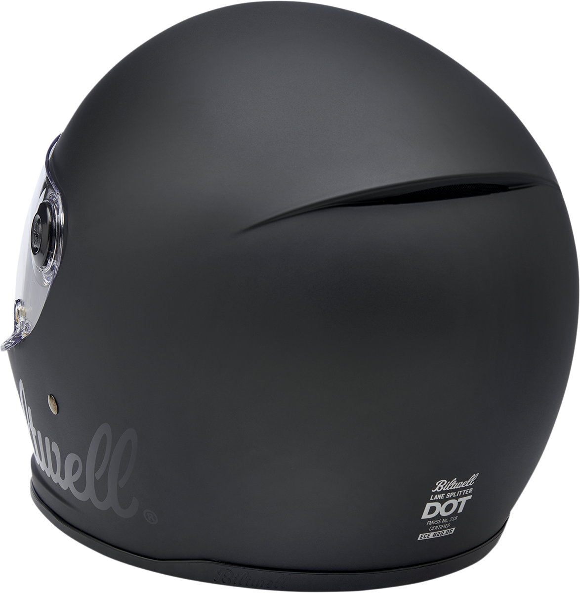 Black BILTWELL Lane Splitter motorcycle helmet in flat black, small size, with clear visor and sleek aerodynamic design.