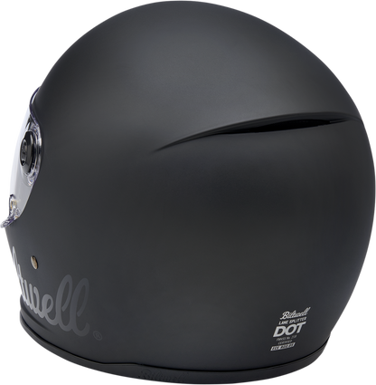 Black BILTWELL Lane Splitter motorcycle helmet in flat black, small size, with clear visor and sleek aerodynamic design.