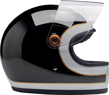 Biltwell Gringo S helmet in gloss white and black tracker design, XS size, featuring a sleek, open-face motorcycle helmet style.