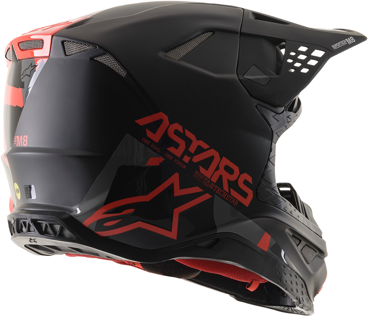 Alpinestars Supertech M8 helmet in black, red, gloss finish with MIPS®, shown in size XL, designed for motorcycle racing.
