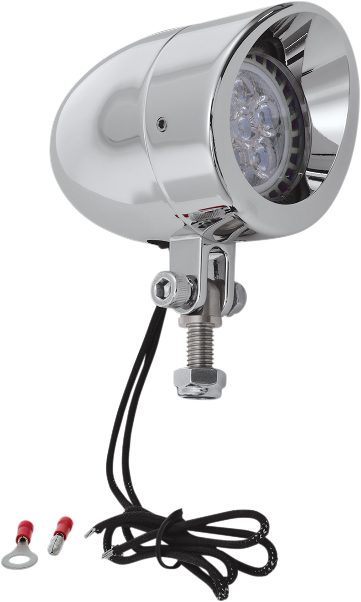 Bill's Exhausts SHOW CHROME LED Mini Driving Light in chrome finish, compact engine-mounted LED light with 16-104LEDs.