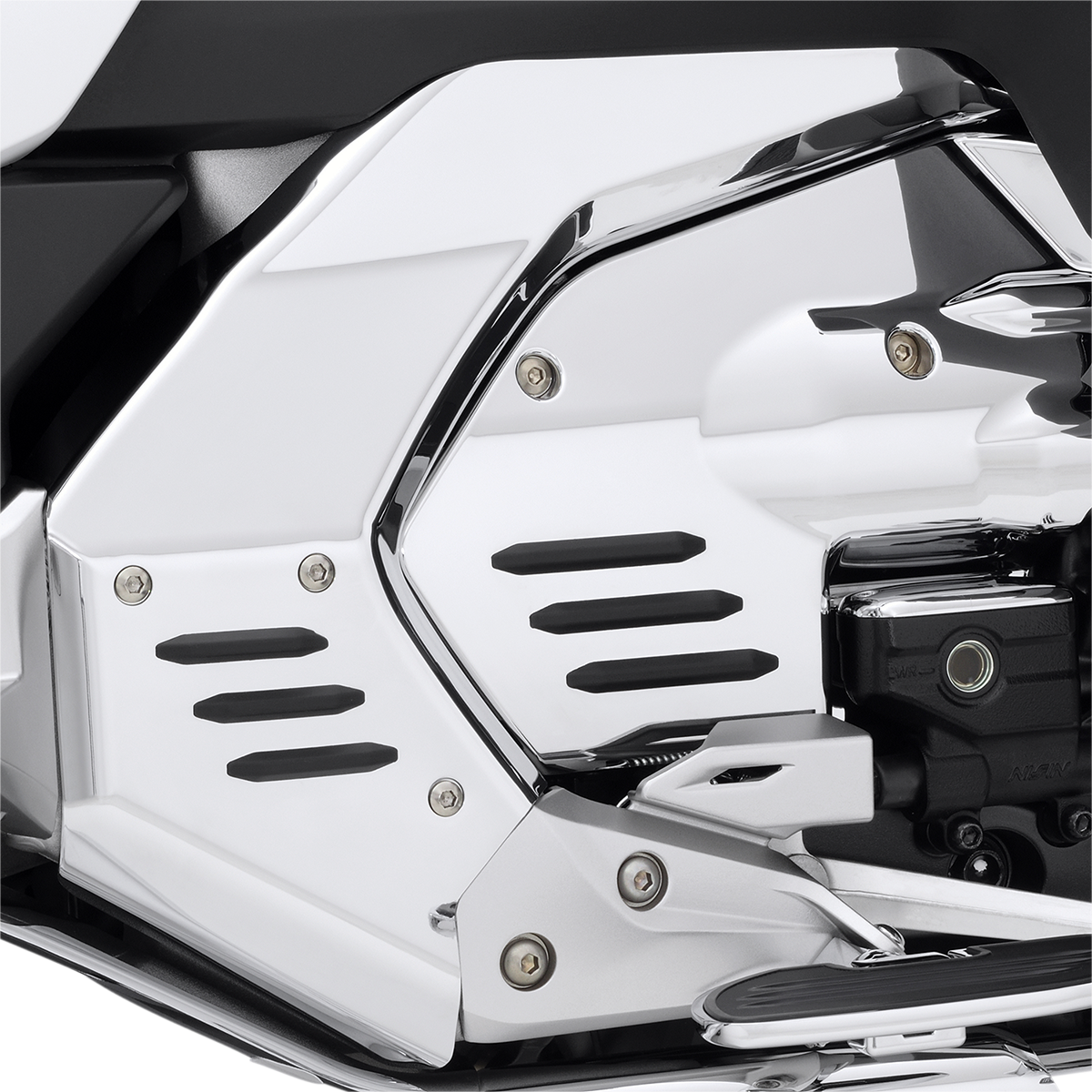 Chrome engine frame cover for Harley Davidson by Bill's Exhausts, model 52-962, with a sleek chrome finish.