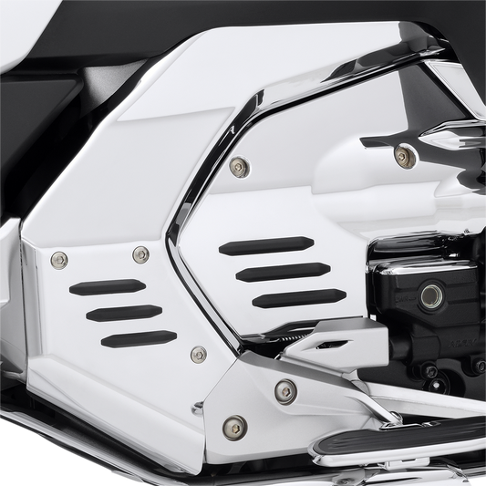 Chrome engine frame cover for Harley Davidson by Bill's Exhausts, model 52-962, with a sleek chrome finish.