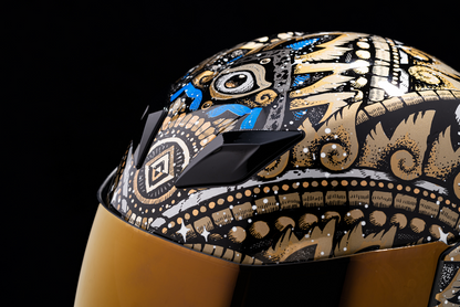 Bill's Exhausts ICON Airflite™ Helmet DayTripper Gold large helmet with aerodynamic design and clear visor.