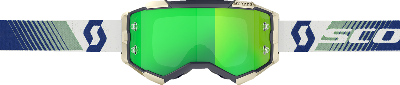 Bill's Exhausts SCOTT Fury Goggle in blue and green, featuring adjustable straps and clear lens for outdoor activities.